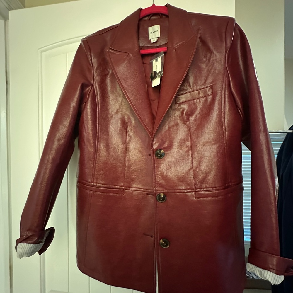 Women’s Burgundy Leather Jacket-Anthropologie Maeve